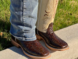 Mens Brown Ostrich Leather Boots With Cream Shaft