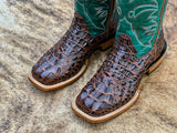 Men’s Brown Crocodile Leather Boots With Green Shaft
