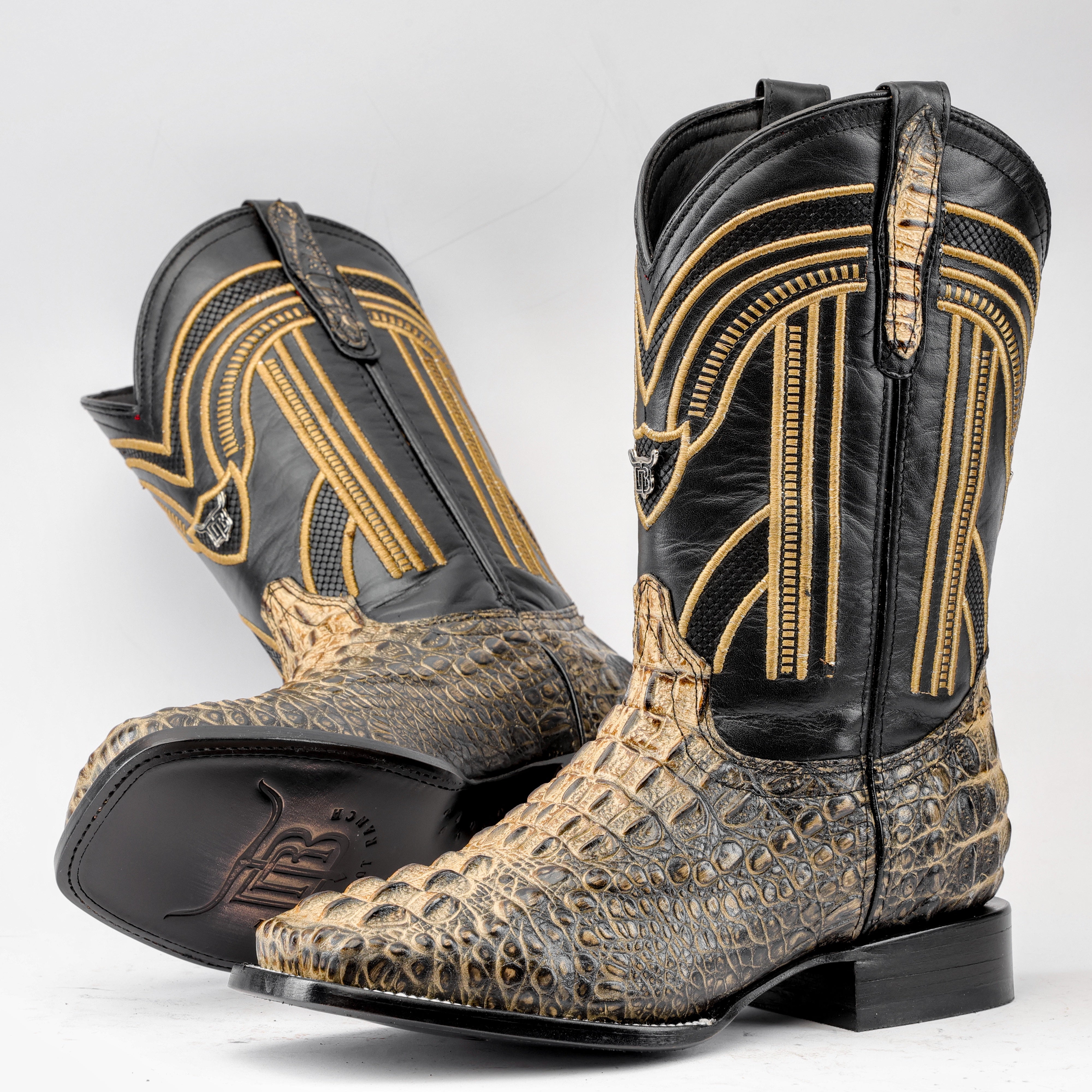 【イソフラボン】Square Toe Leather Boots Orix Two-Tone Caiman Neck Leather Boots - Square Toe – Texas Boot