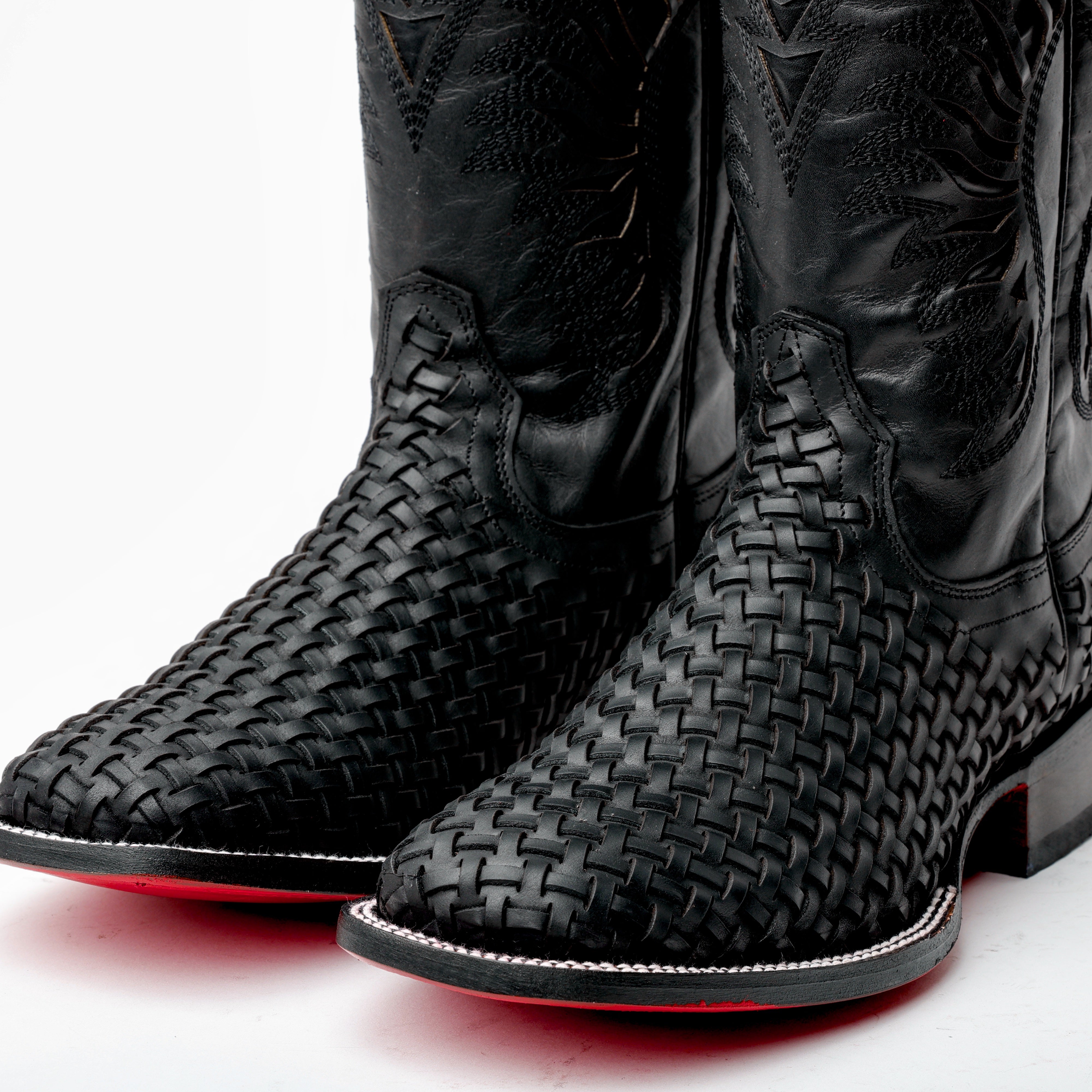 Black Basketweave Leather Boots - Square Toe – Texas Boot Ranch