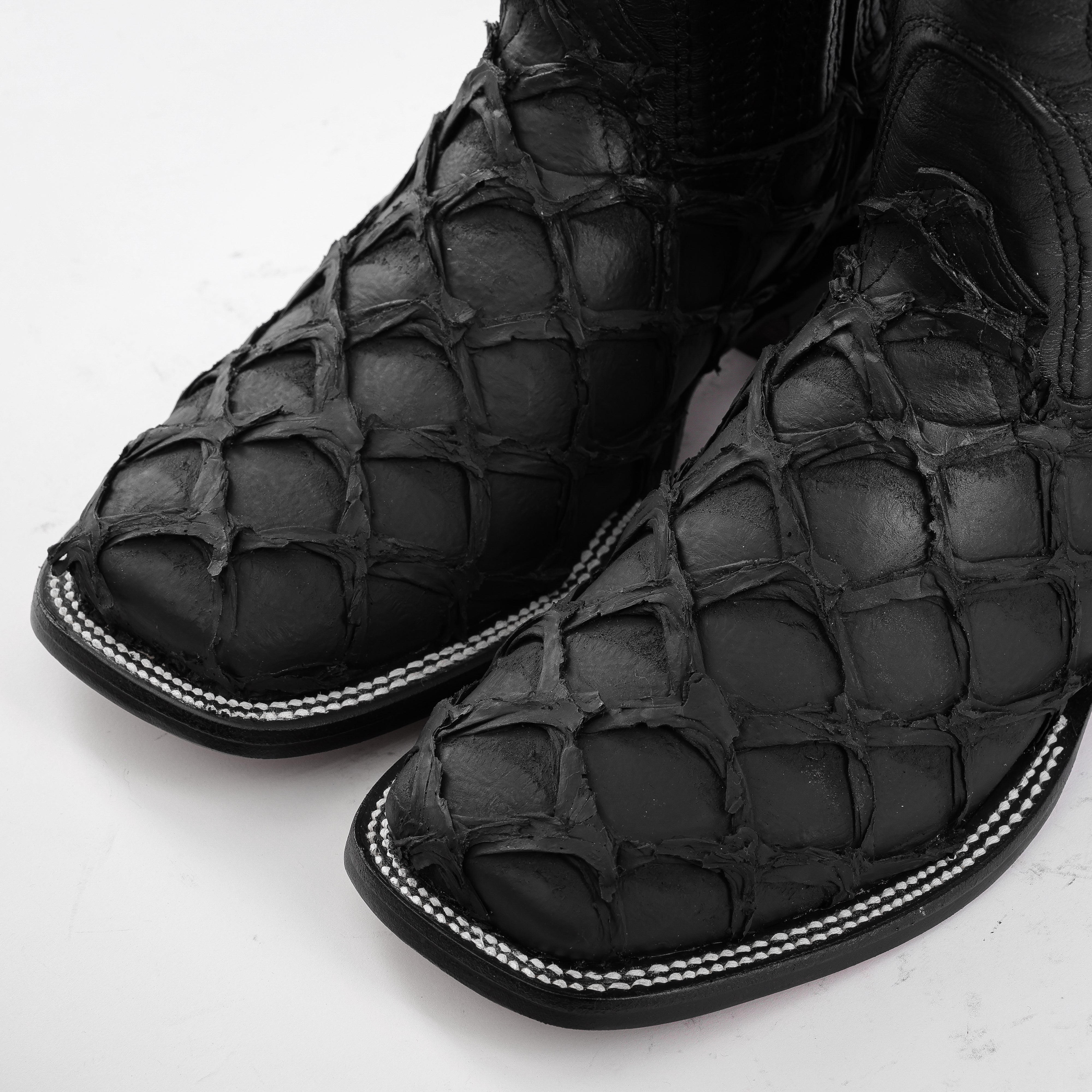 Matte Black Jumbo Pirarucu Leather Boots - Square Toe – Texas Boot