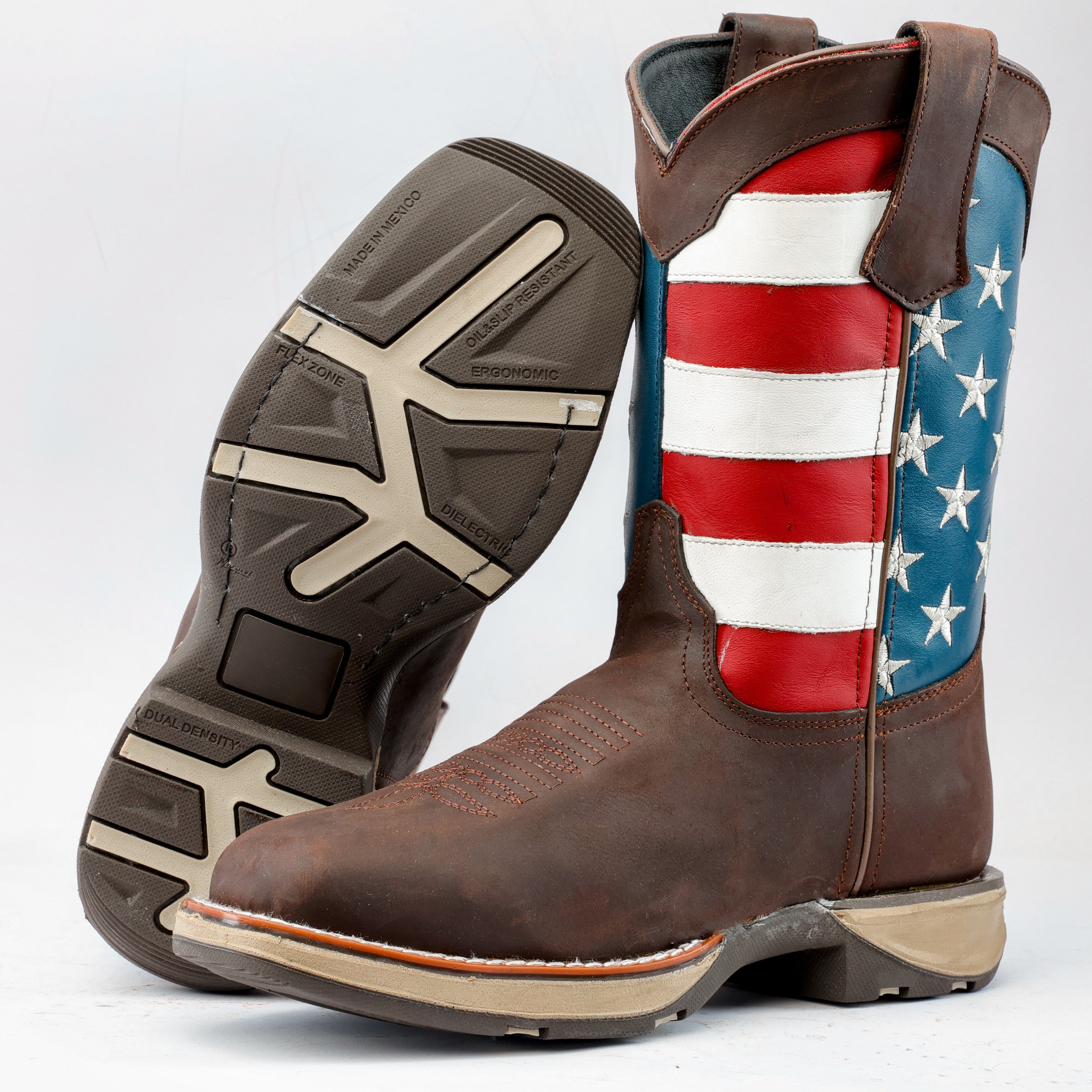 Brown USA Flag Leather Work Boots - Composite Toe – Texas Boot Ranch