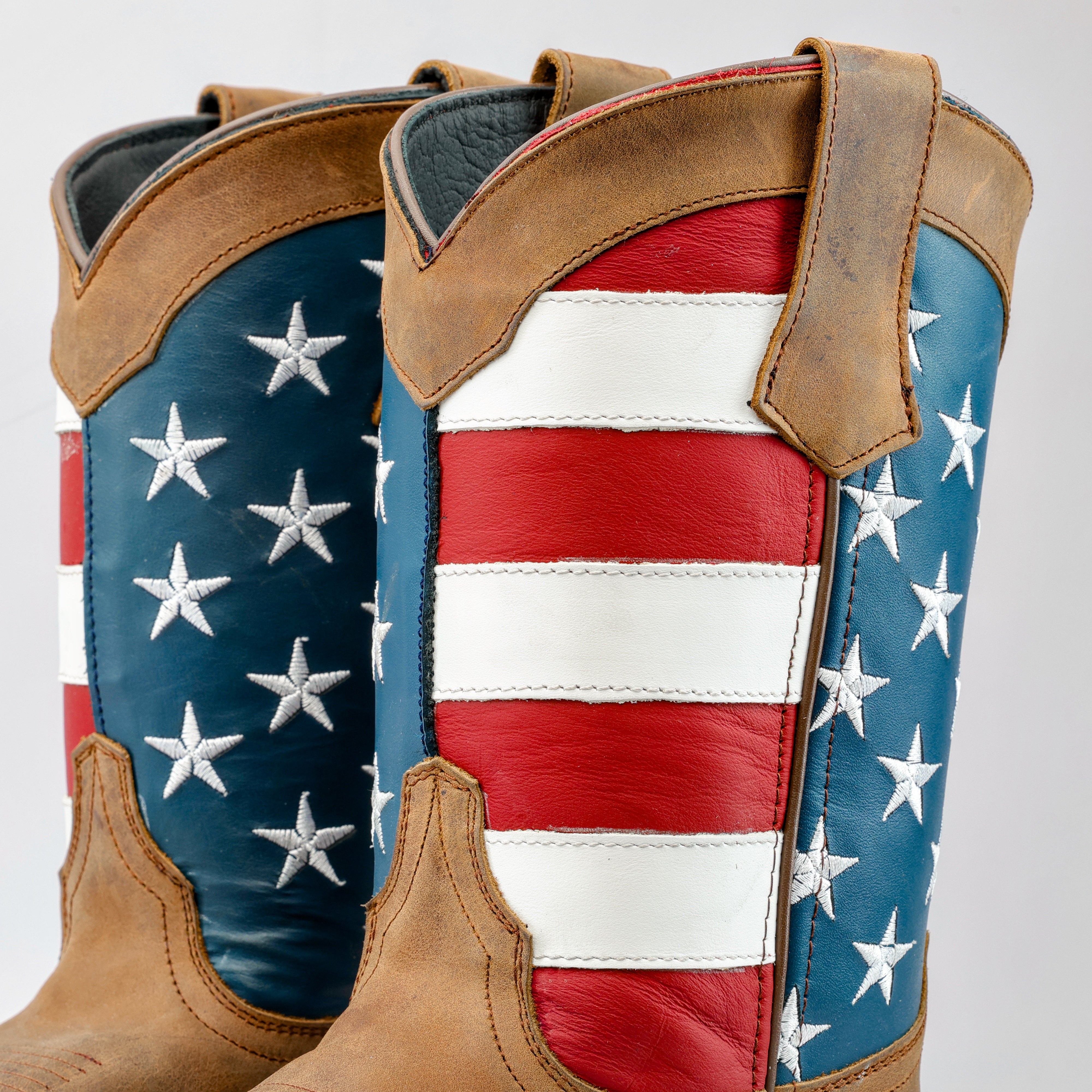 Tan Whiskey USA Flag Leather Work Boots - Composite Toe – Texas