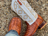 Men’s Genuine Cognac Caimán Tail Boots With White Shaft