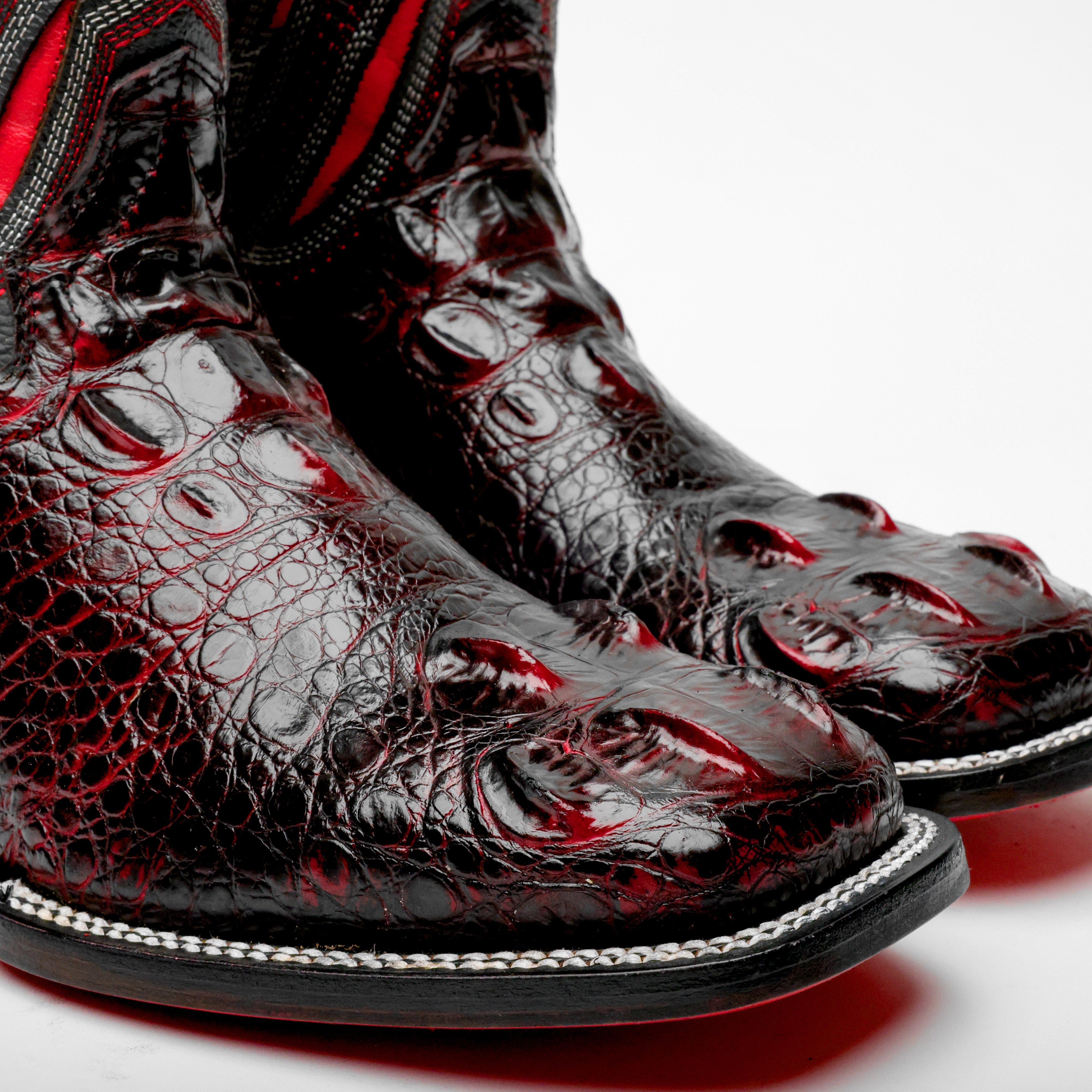 Black Cherry Giant Caiman Neck Leather Boots - Square Toe – Texas