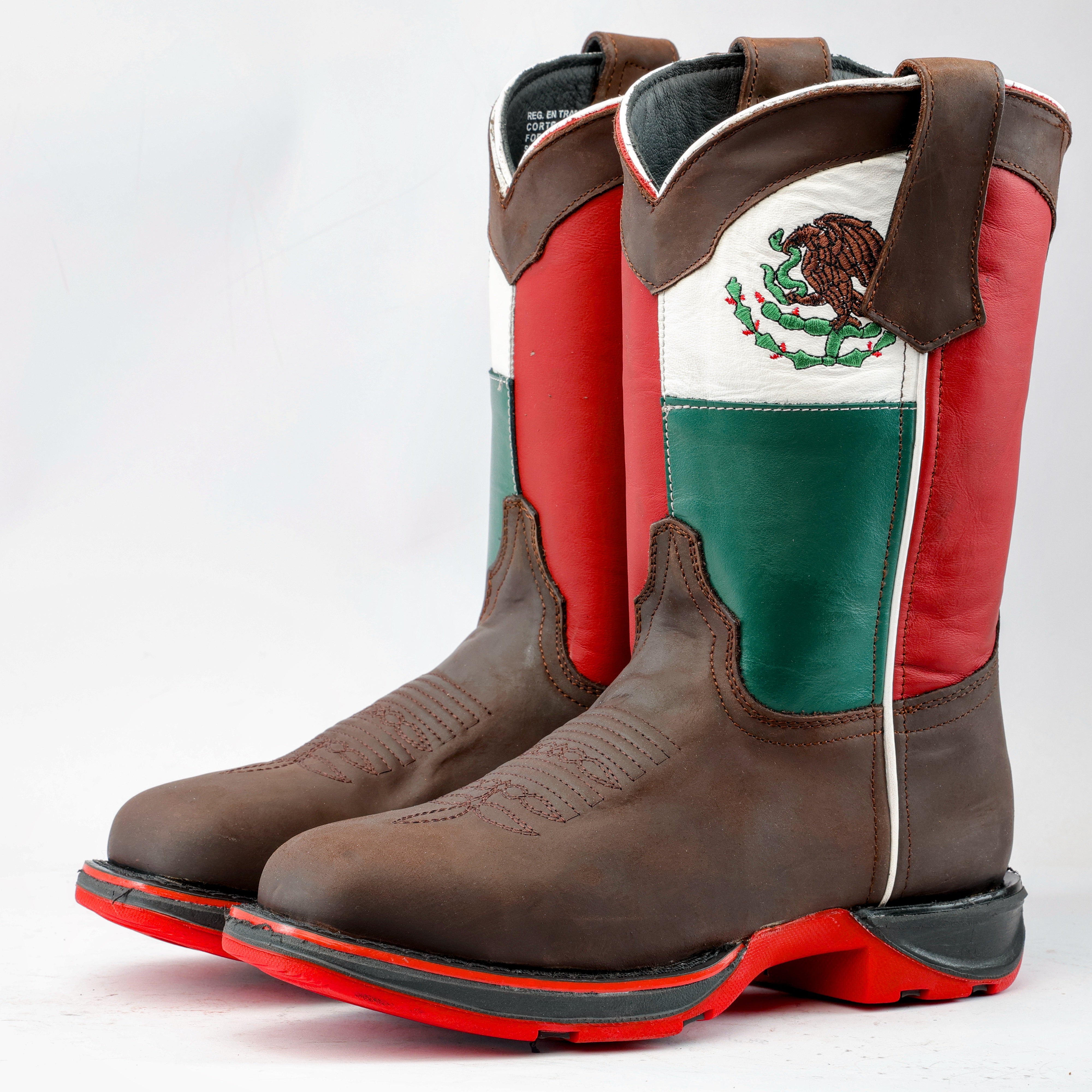 ◆MONTANA◆ヴィンテージウエスタンブーツ Made in Mexico Brown MEXICO Flag Leather Work Boots - Composite Toe – Texas Boot