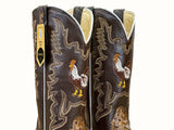 Men’s Honey Ostrich Leather Boots With Brown Shaft & Rooster Embroidery