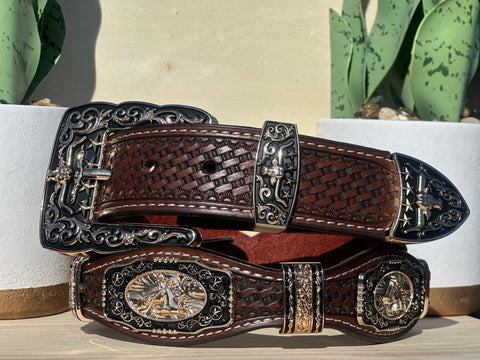 Men’s Brown Leather Belt With Horse Concho