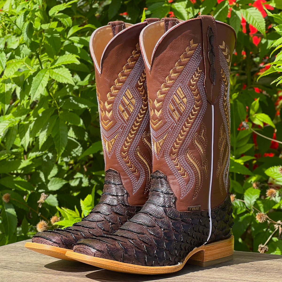 Men’s Brown Python Leather Boots With Brown Shaft – Texas Boot Ranch