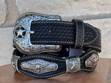 Men’s Black Leather Belt With Longhorn Concho