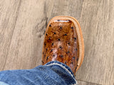 Men’s Cedar Ostrich Leather Boots With Orange / Rooster Shaft