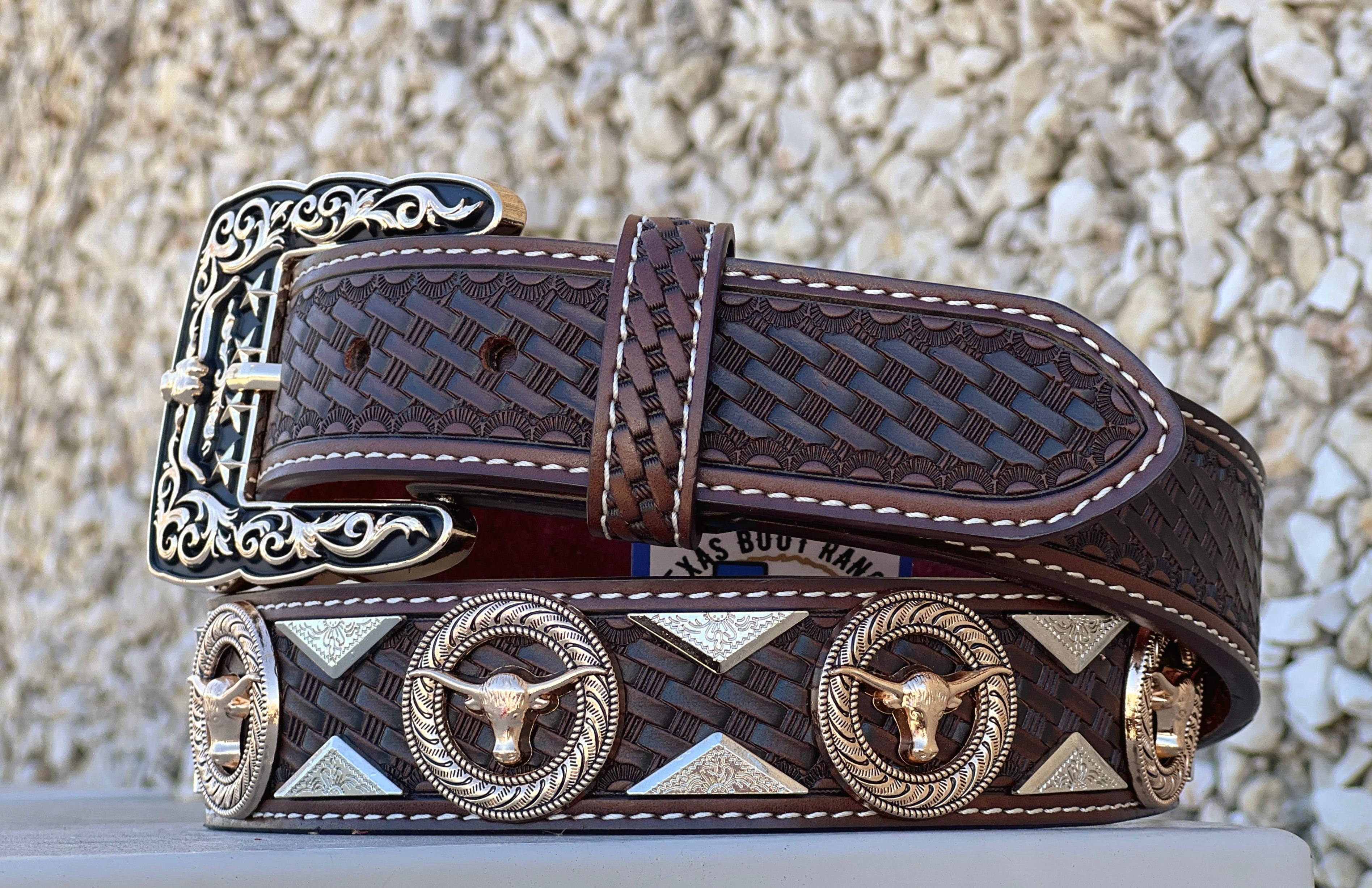 Men’s Brown Leather Belt With Longhorn Concho