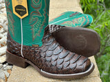 Mens Brown Python Leather Boots With Green Shaft