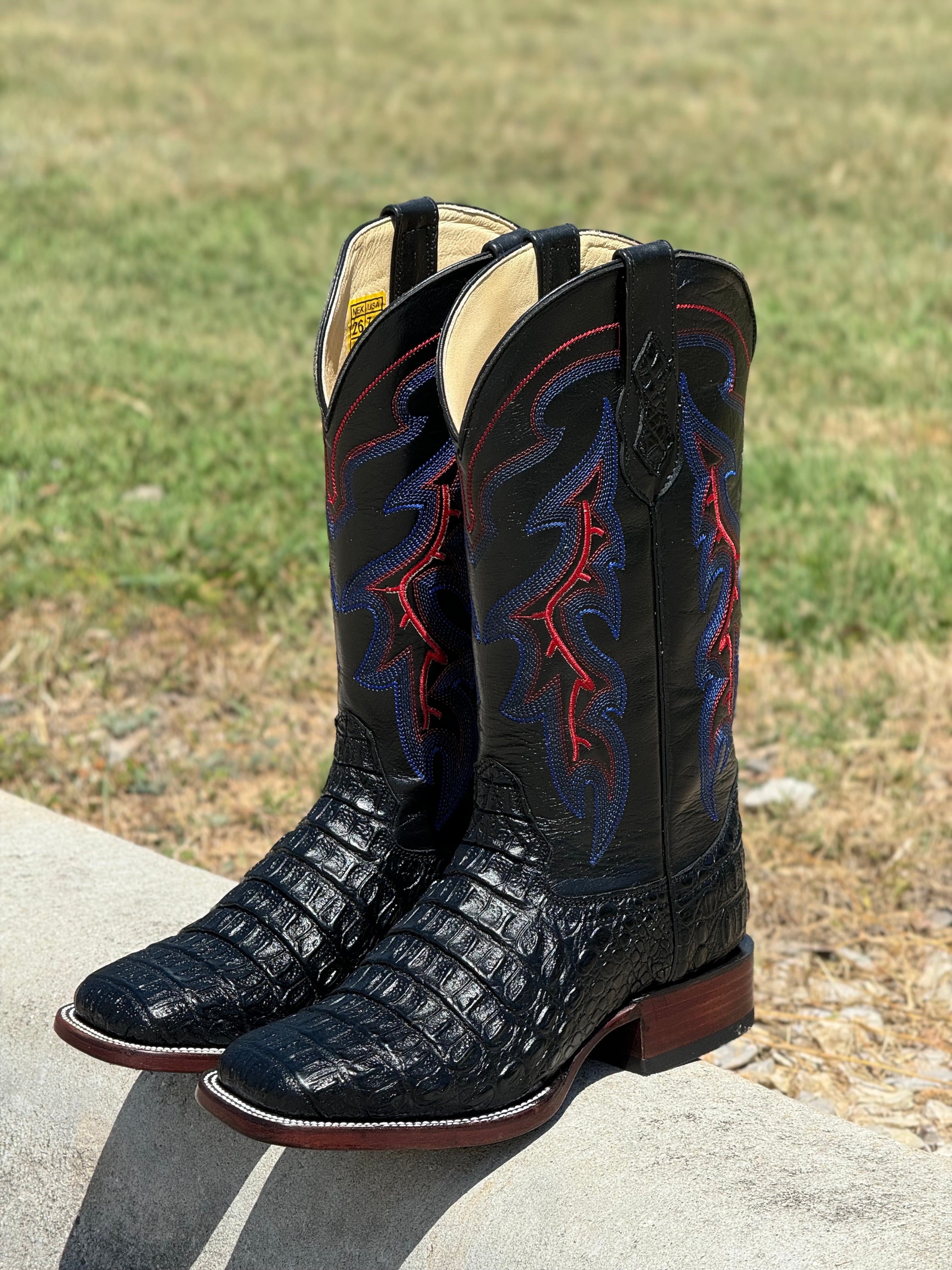 Mens black caiman boots hotsell