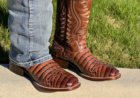 Men’s Cognac Caiman Belly Leather Boots With Brown Shaft