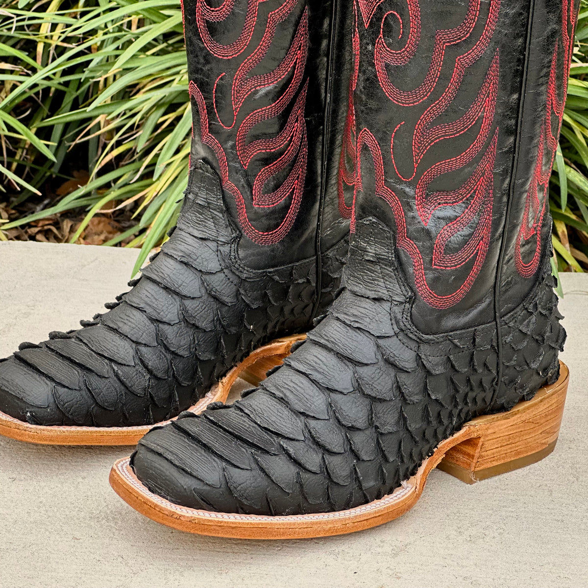 Mens Black Matte Python Leather Boots With Black Shaft – Texas Boot Ranch