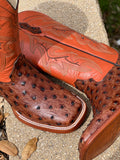 Men’s Shedron Ostrich Leather Boots With Orange Shaft