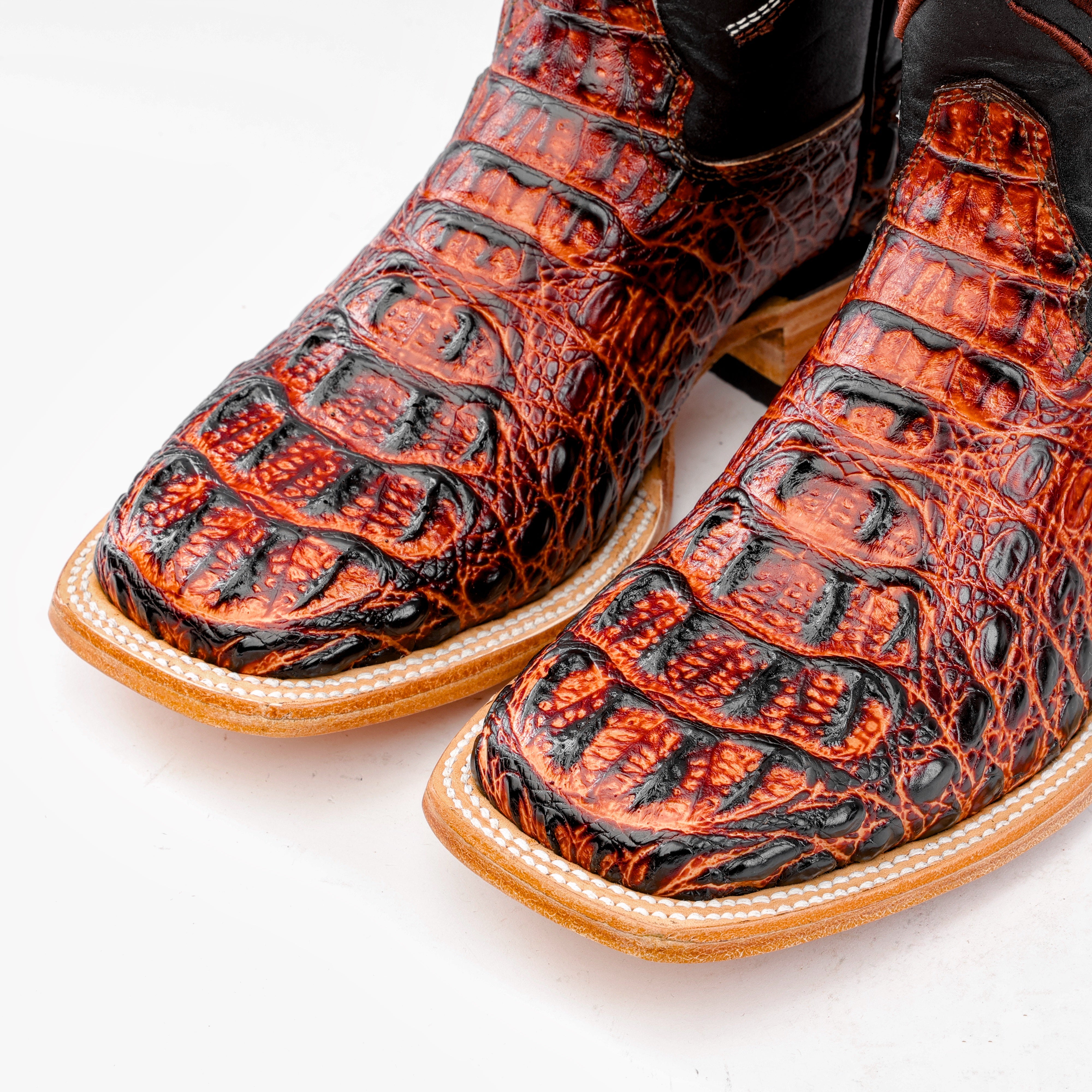 Cognac Caiman Neck Leather Boots - Square Toe – Texas Boot Ranch