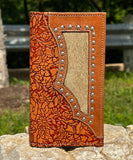 Cognac Artesanal With Cowhide Long Wallet
