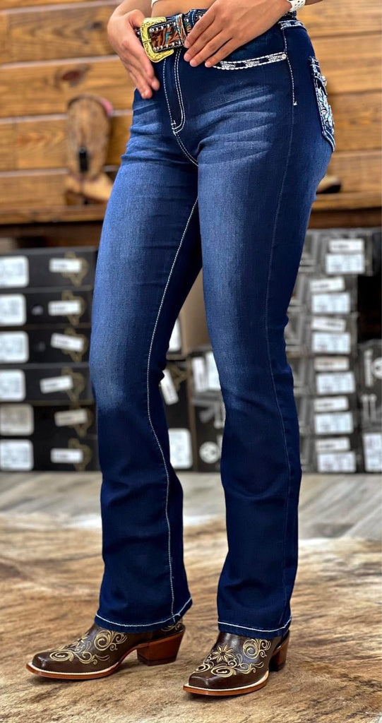 Women's HY-411 Dark Blue With White Flower Jeans – Texas Boot Ranch