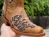  Women’s Rustic Honey Leather Boots With Gold Inlay