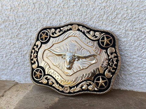 Longhorn Gold And Black Plated Buckle