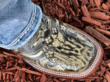 Men’s Grey Hand-Tooled Longhorns aLeather Boots White Shaft