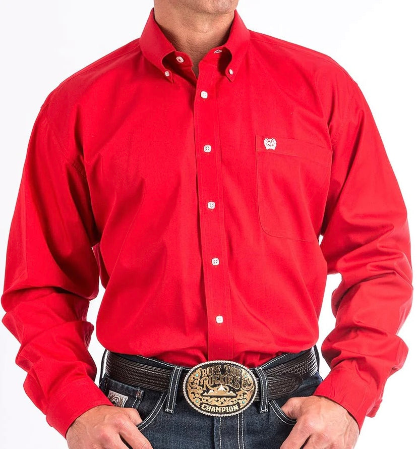 Men’s Cinch Solid Red Long Sleeve Button Down Shirt – Texas Boot Ranch