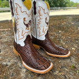 Men’s Cognac Crocodile Leather Boots With Rooster/White Shaft