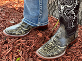 Men’s Grey Hand-Tooled Longhorns aLeather Boots White Shaft