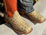 Men’s Bone Crocodile Leather Boots With Orange  Shaft