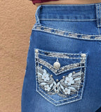 Women’s HY- 402 Blue With White Flower Jeans