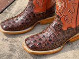 Men’s Brown Crocodile Leather Boots- Orange Shaft