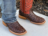 Men’s Brown Crocodile Leather Boots With Orange Shaft