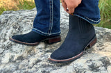 Men’s Dark Blue Leather Ankle Boots With Tractor Soles