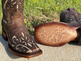 Women’s Rustic Brown Leather Boots With Glitter Inlay