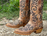 Women’s Honey Leather Boots With Gold Inlay-Snip Toe