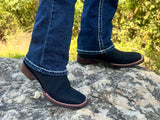 Men’s Dark Blue Leather Ankle Boots With Tractor Soles