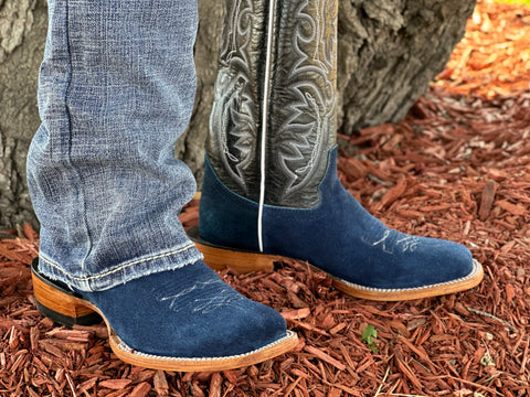 Men’s Blue Jean RoughOut Leather Boots With Black Shaft