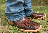 Men’s Cognac Crocodile Leather Boots With Rooster/White Shaft