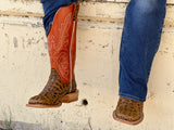 Men’s Honey Crocodile Leather Boots With Orange Shaft