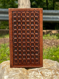 Brown Artesanal With Cowhide And Blue Stones Long Wallet