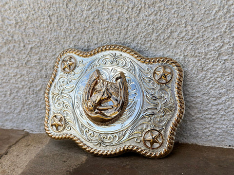 Horse Head With Stars Silver Plated Buckle