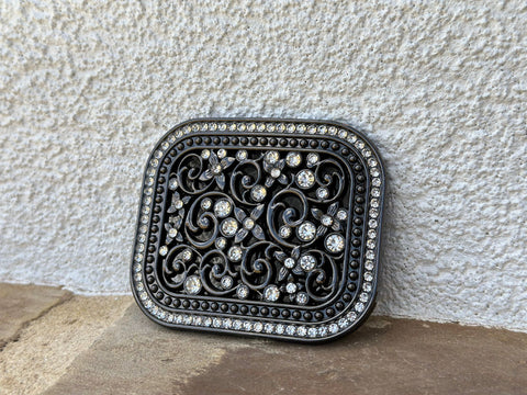 Black Plated Buckle With Rhinestones