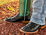 Men’s Black Crocodile Leather Boots With Green Shaft