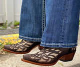 Women’s Brown Leather Boots With Gold Inlay