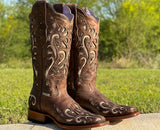 Women’s Rustic Brown Leather Boots With Glitter Inlay