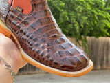Men’s Brown Crocodile Leather Boots- Orange Shaft