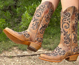 Women’s Honey Leather Boots With Gold Inlay-Snip Toe