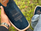 Men’s Blue Jean Rough-Out Boots With Caramel Shaft